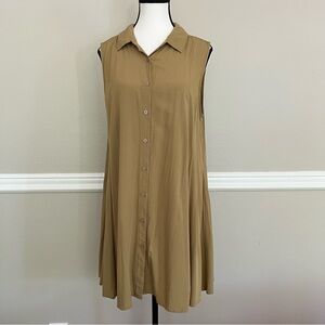 Catherine Malandrino Khaki Collared Button up Sleeveless Shirt Dress Wrap Sz L